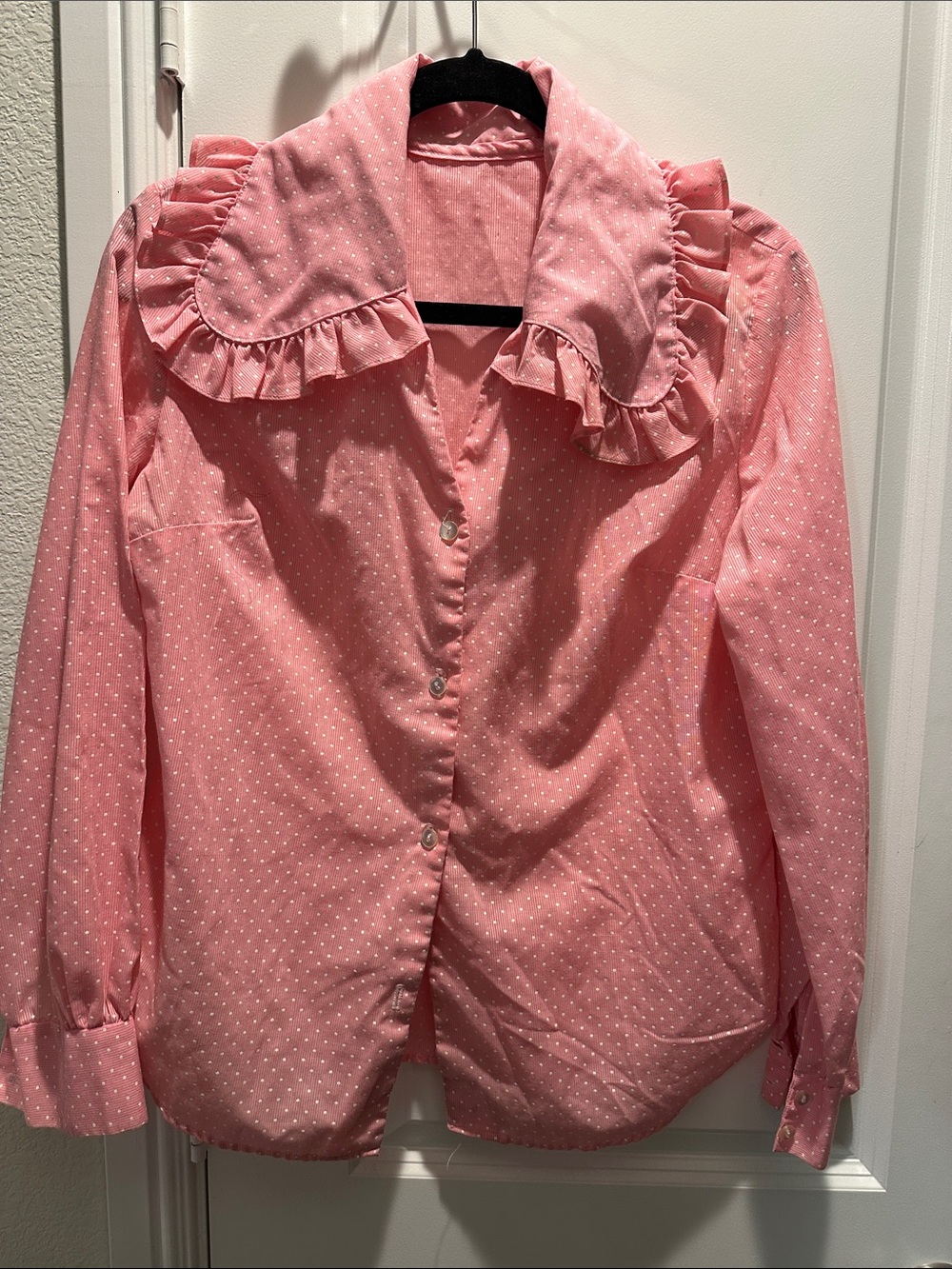 Pretty Pink Polka Dot Ruffle Collar Blouse
